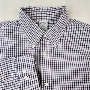 Brooks Brothers Regent Shirt Mens XL Pink Blue White Check Cotton Long Sleeve